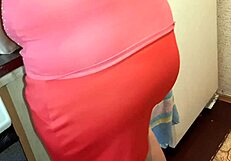 Neighbor in miniskirt cooks while I jerk off