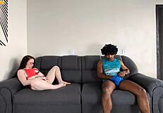 She masturbates for big black cock but he's scared