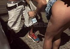 Married Latina Flashes Pussy At Club, Fucks Two Young Guys On Street