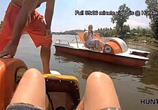 Gorgeous Chick Strips Naked and Fucks Boy Beside Husband