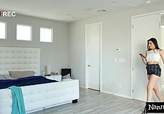 Nanny offers fuck hole after boss catches her with toys