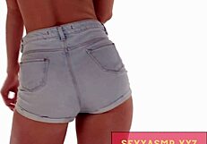 Sexy scandinavian slut shakes ass in tight jean shorts for relaxing asmr