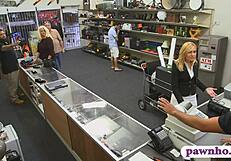 hot blonde milf sucks off and nailed at the pawnshop