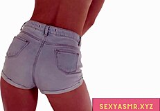 Sexy scandinavian slut shakes ass in tight jean shorts for relaxing asmr