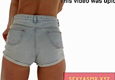 Sexy scandinavian slut shakes ass in tight jean shorts for relaxing asmr