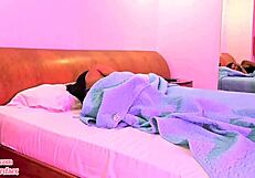 I waited for my step dad to come out so i could fuck his girlfriend in his bed