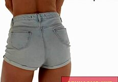 Sexy scandinavian slut shakes ass in tight jean shorts for relaxing asmr