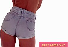 Sexy scandinavian slut shakes ass in tight jean shorts for relaxing asmr
