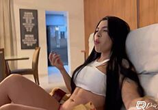 It Was Supposed to Be a Movie Night, But This Brunette Teen 18+ Ended Up Riding a Big Cock with Intense Orgasms.