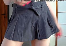 Hot Blonde Impaled on Black Dildo While Trying Sexy Skirts on Mirror