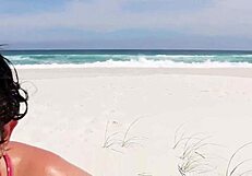 Skinny Brunette Teen Blows Cock on Crowded Beach