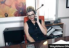 Milf Vicky Vette plays dirty in the office, teasing her clit