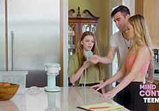 Mindcontrol Teen Gets Intense Kitchen Fucking In Threesome