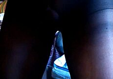 Man CUMS in black pantyhose during masturbation