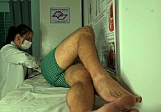 Patient gets hard in front of Latina nurse. She handles his big problem.