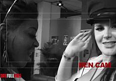 Ebony woman in pantyhose joins interracial three-way with elderly man.