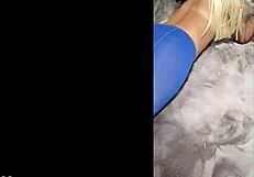 Sexy pantyhose paired with blue high heels