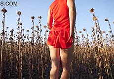 Hot milf in short skirt teases her sexy thong ass outdoors