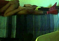 Ebony rides big black cock intensely.