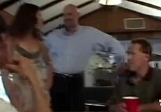 Her husband is looking for some excitement and puts her in a wife sharing gangbang