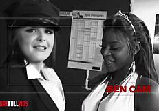 Ebony woman in pantyhose joins interracial three-way with elderly man.