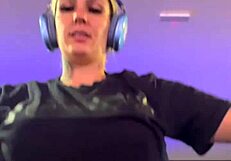 Tanned Amateur Strips in Gym, Sweat Dripping from Wet Pussy