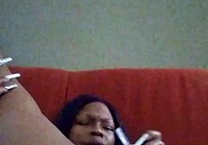 Ebony Woman Making Herself Creamy In Hairy Black Setting