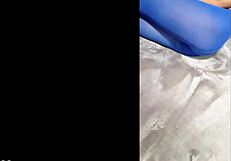 Sexy pantyhose paired with blue high heels