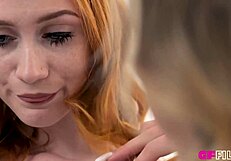 Tiffany Watson seduces Scarlet Skies with kissing and scissoring in office.