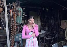 young debtor shows collector her real squirt in outdoor sex