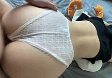 Skinny Babe Licks Ass To Help Cum.