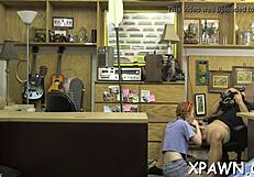 Intensive babe bangs hard in shop sex session