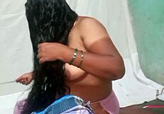 indian house wife in bedroom first time