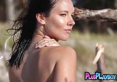 Joelina's Heart Races as She Poses Naked on the Beach, Exposing Her Big Tits