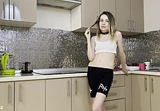 Stepsister gets rough anal in kitchen by brother's friend.