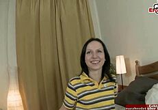 skinny black haired girl anal fucked in casting