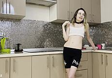 Stepsister gets rough anal in kitchen by brother's friend.