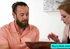 blonde masseuse gives wet nuru massage rubbing natural tits on client - brad newman sonia harcourt