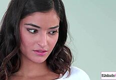 lesbian student strips then licks blonde teacher's pussy