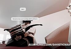 Liz gets filled with creampie by her follower at home, riding his cock.