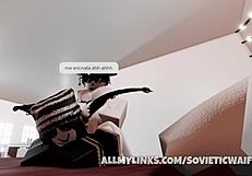 Liz gets filled with creampie by her follower at home, riding his cock.