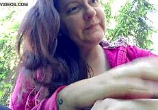 Nicoletta Smokes In A Public Garden And Teasingly Shows Her Big Tits