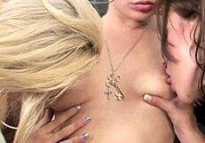 lesbo threesome with heels, licking, mommy fucking, handjob, asshole masturbation, fishnets, anal fingering