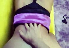 Pretty latina student in lingerie shows muscular bodybuilder tattoo and petite tits in homemade dress scene