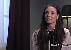 The brunette slave begs, 'tie me up and flog my ass before anal banging me rough' in bdsm.