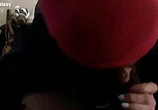 Transsexual in crossdressing sucks big black cock passionately