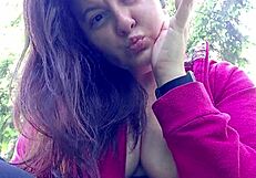 Nicoletta Smokes In A Public Garden And Teasingly Shows Her Big Tits