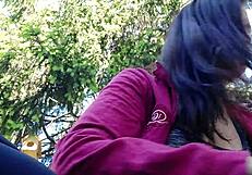 Nicoletta Smokes In A Public Garden And Teasingly Shows Her Big Tits