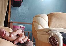 Masturbating My Cock In The Living Room With Panties!