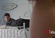 Hot Brunette Step Sis Strips Panties for Wild Fuck